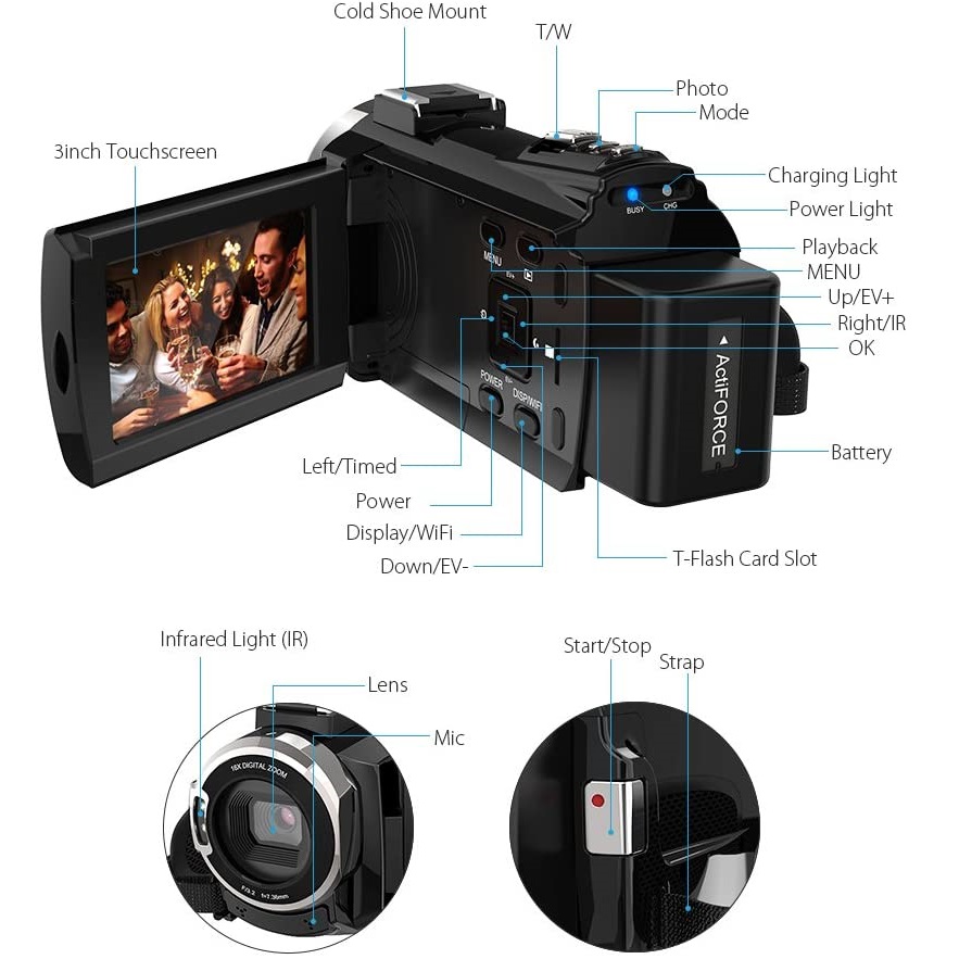دوربین فیلم برداری آندویر مدل 4K Portable 48MP 16X Digital Zoom دوربین فیلم برداری آندویر مدل 4K Portable 48MP 16X Digital Zoom