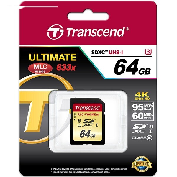 کارت حافظه SDXC ترنسند مدل Ultimate کلاس 10 استاندارد UHS-I U3 سرعت 95MBps 633X ظرفیت 64 گیگابایت کارت حافظه SDXC ترنسند مدل Ultimate کلاس 10 استاندارد UHS-I U3 سرعت 95MBps 633X ظرفیت 64 گیگابایت